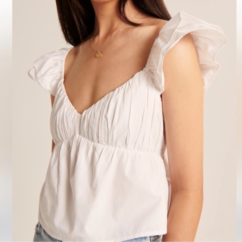 Abercrombie & Fitch Poplin Blouse with Ruffle Sleeve in White Size XS